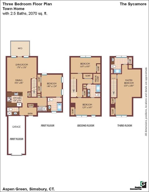 Floor plan for 3 beds, 2.5 baths, 2069 sqft